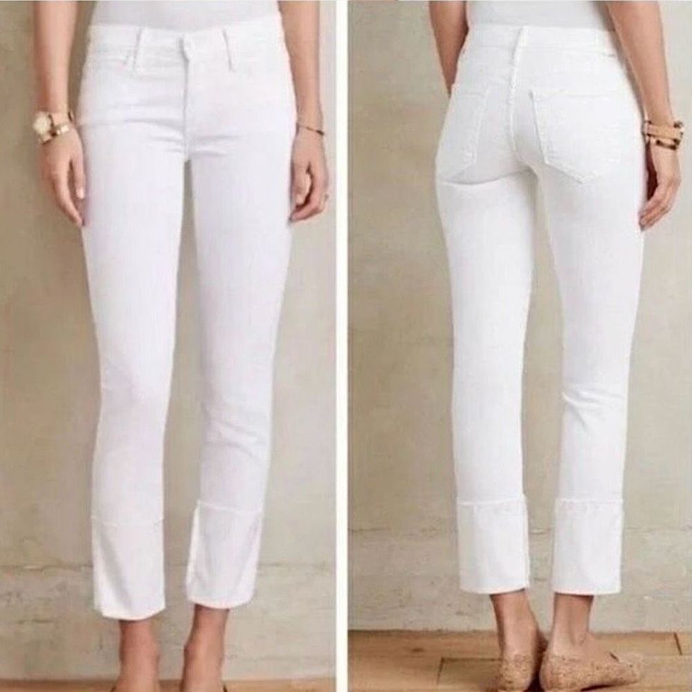 Mother Pony Boy Fray Cuffed Straight Leg Jeans Stayin’ Alive White 27‎